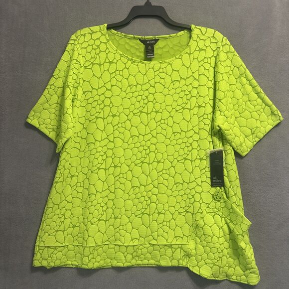 NWT Ali Miles Top Pebble Textured Plus Size 1X Neon Green Pocket Artsy Colorful - Picture 1 of 9